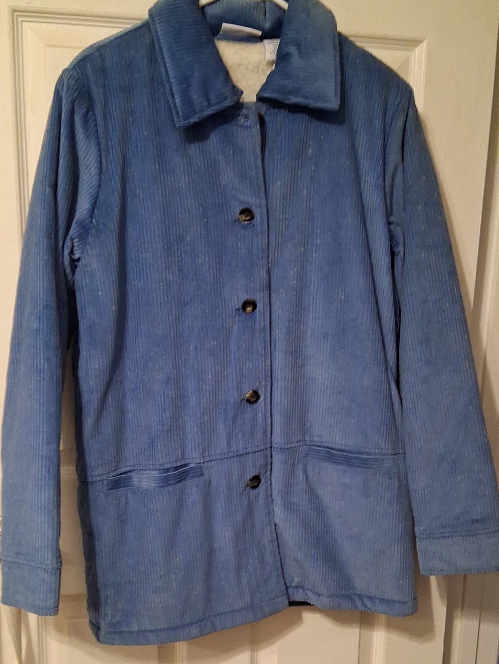 Blue Corduroy Button-Front Women's Coat
